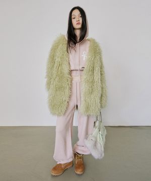 Faux Fur Middle Jacket Pale Green