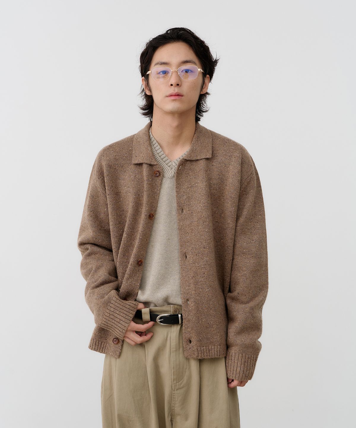 노운(NOUN) nep yarn collar cardigan (beige)