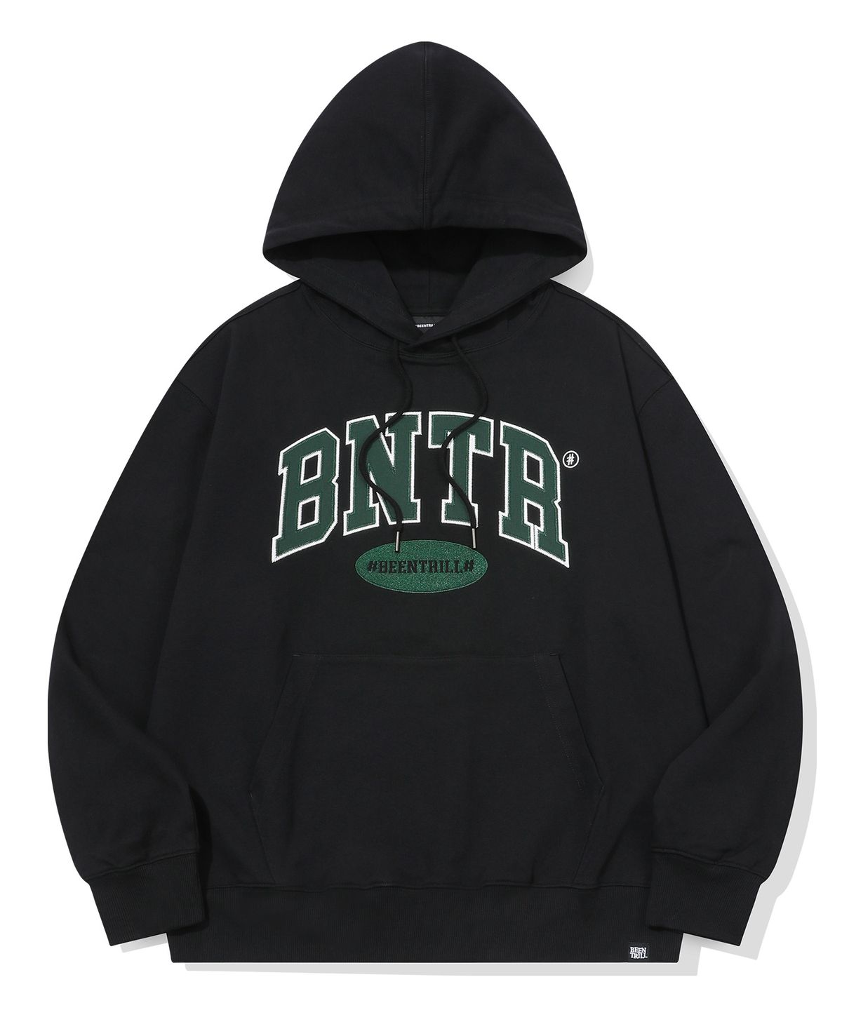 빈트릴(BEENTRILL) BNTR 아플리케 자수 후드(블랙)