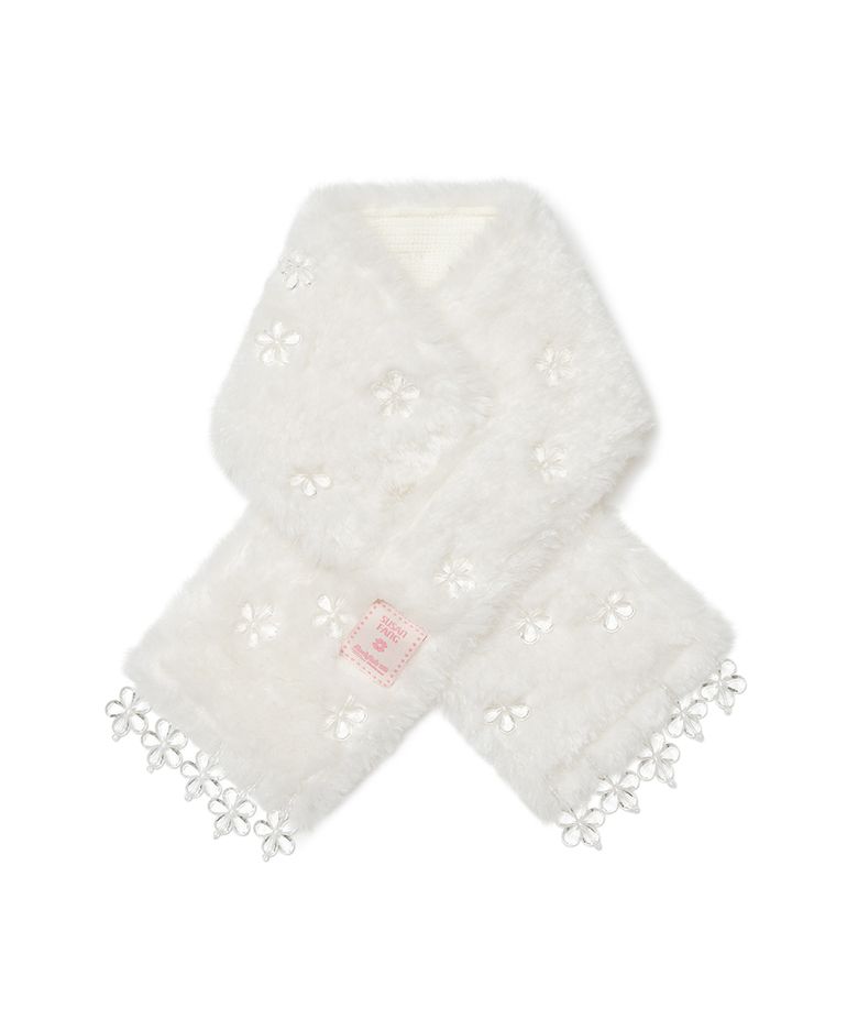 [X SUSAN FANG] FURRY BUBBLE FLOWER SCARF - WHITE