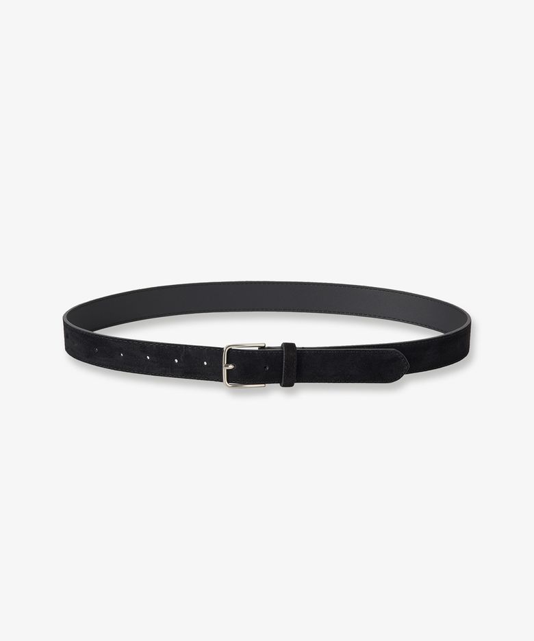 Classic Gold Buckle Suede Belt - Black