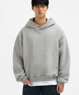 오버핏 세미 크롭 스냅 후드 그레이