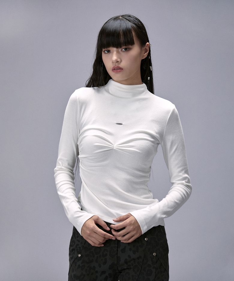 Soft Drape Mock Neck Tee (25FTP-LSTS03)