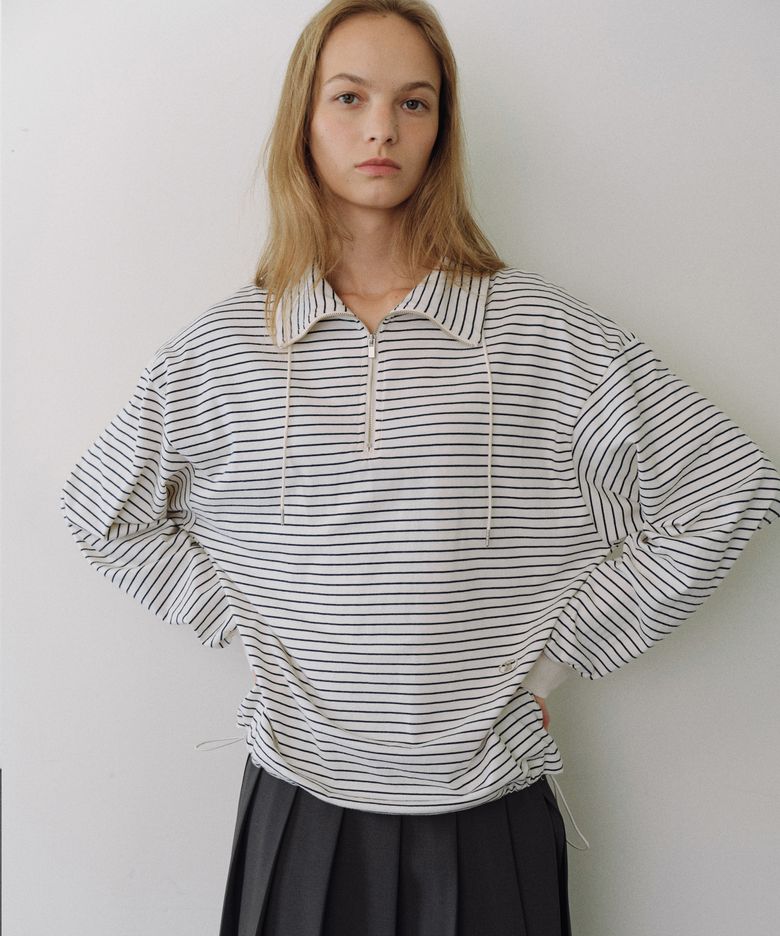 Stripe half zip-up sweatshirt