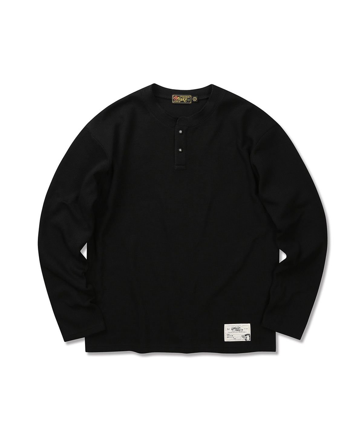 오가프(OGARP) Waffle Henley Neck Long Sleeve Black
