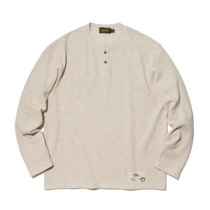 Waffle Henley Neck Long Sleeve Oatmeal