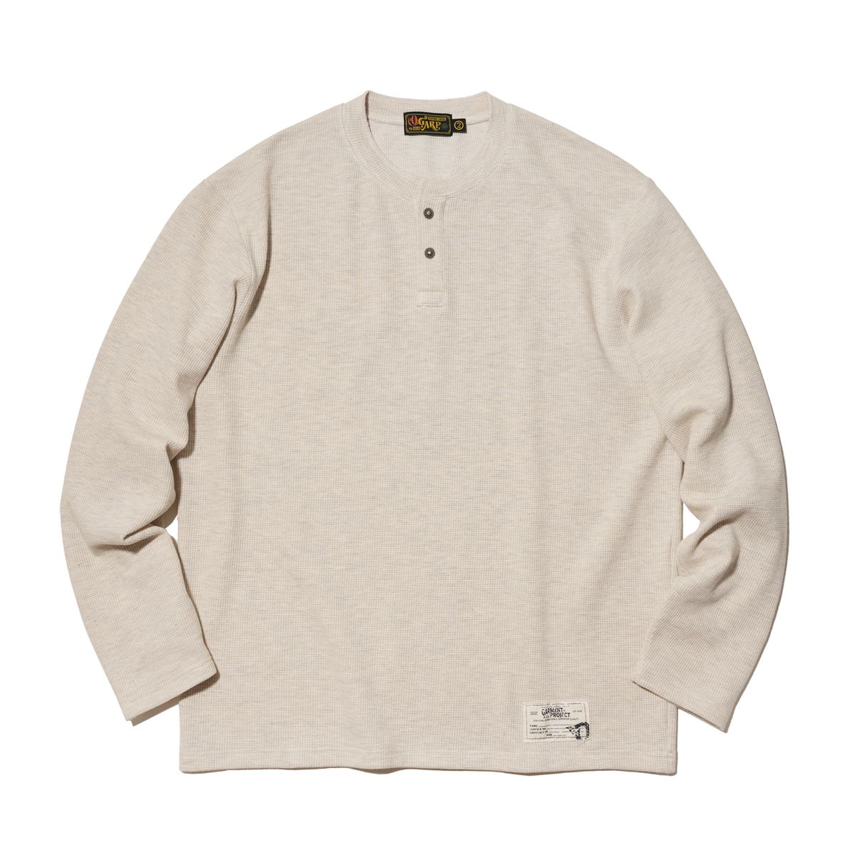 오가프(OGARP) Waffle Henley Neck Long Sleeve Oatmeal