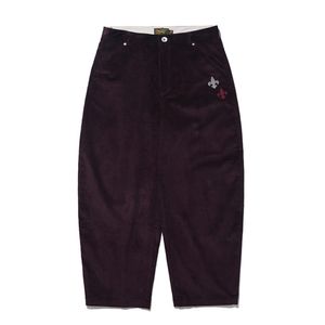Corduroy Embroidery Curved Pants Purple