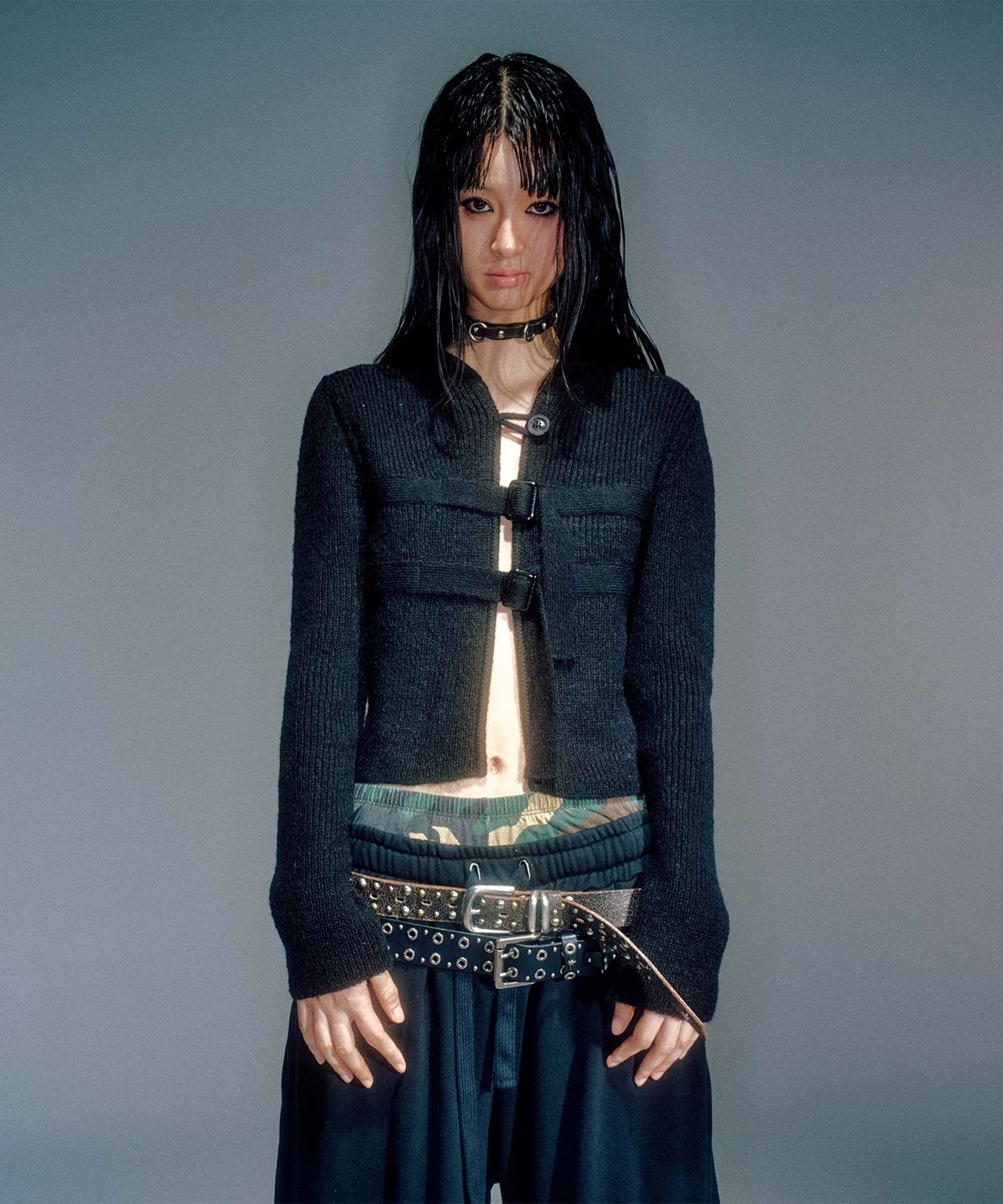 베이컨트 아카이브(VACANT ARCHIVE) KANNA BUCKLE HOODIE CARDIGAN BLACK
