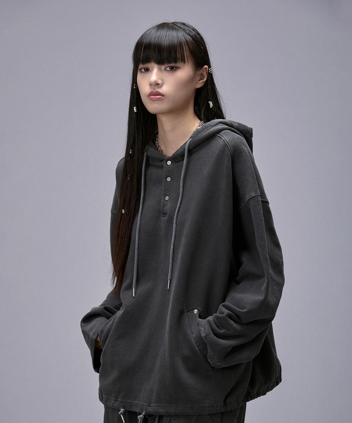 키치앤키스(KITSCH&KISS) Button Hoodie (25FTP-HOOD01)