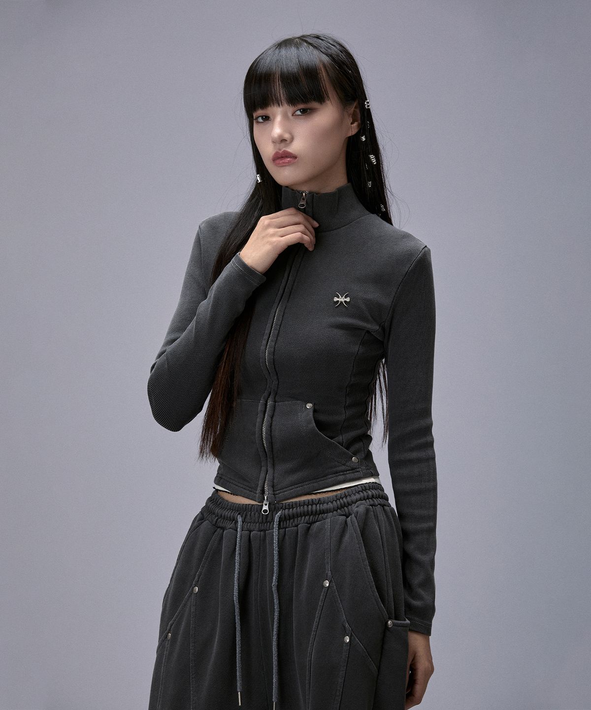 키치앤키스(KITSCH&KISS) High Neck Slim Fit Jacket (25FOU-JCKT01)
