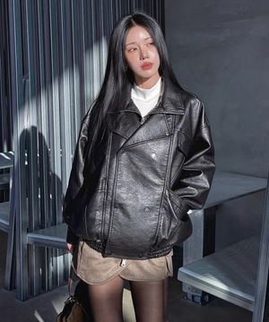 9207-1 워싱레더 오버핏 자켓 (BLACK)