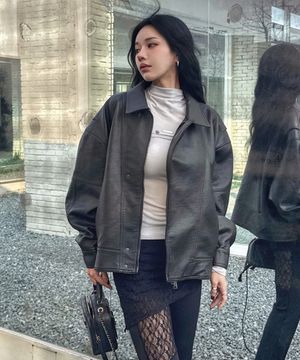 9206 워싱 레더 자켓 (BLACK)