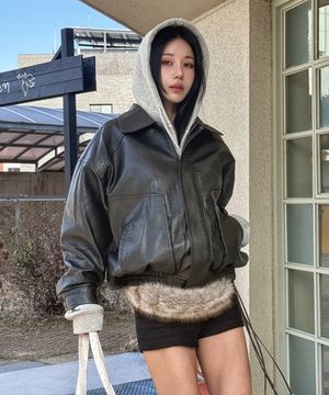 9201 워싱 레더 오버핏 자켓 (BLACK)