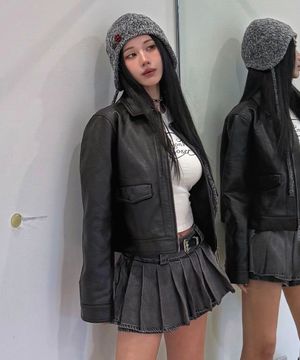 9205 워싱 레더 자켓 (BLACK)