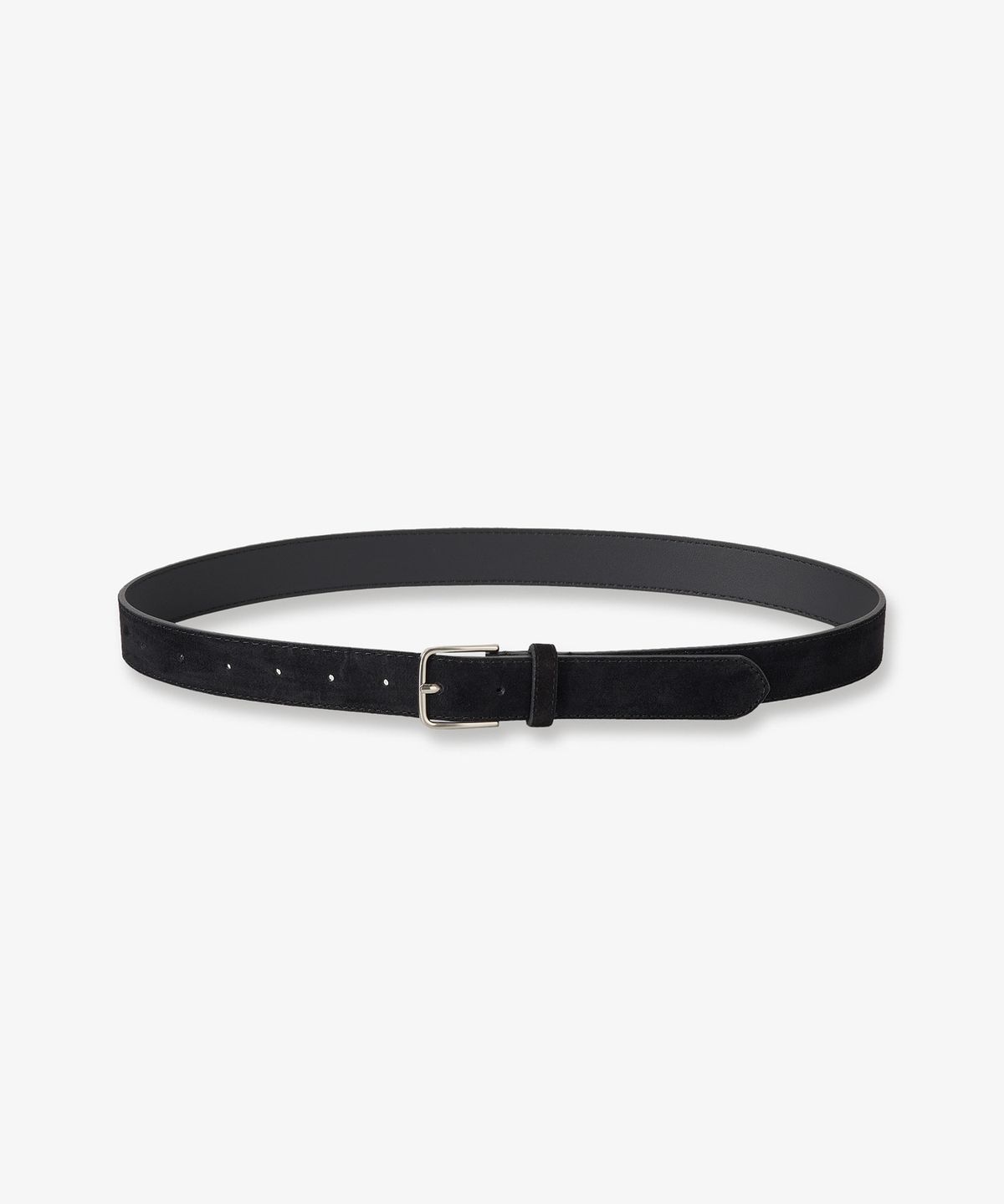논로컬(NONLOCAL) Classic Silver Buckle Suede Belt - Black