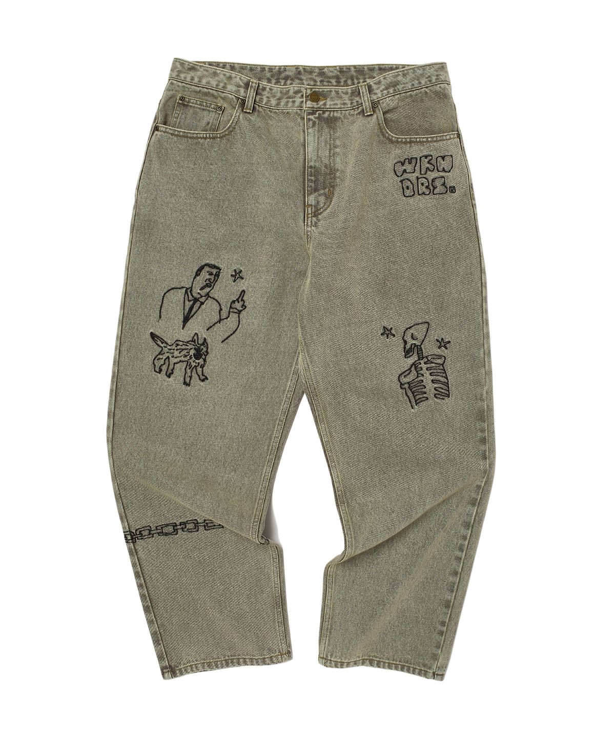 위캔더스(WKNDRS) TATTOO DENIM PANTS (BEIGE)