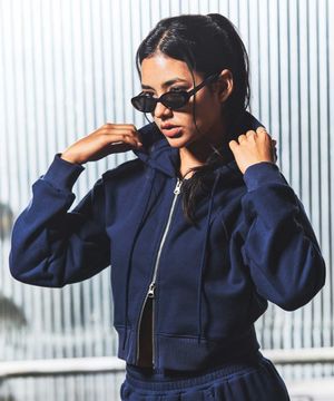 레트로 우먼스 크롭 후드집업 미드나잇블루 GA5730 BL