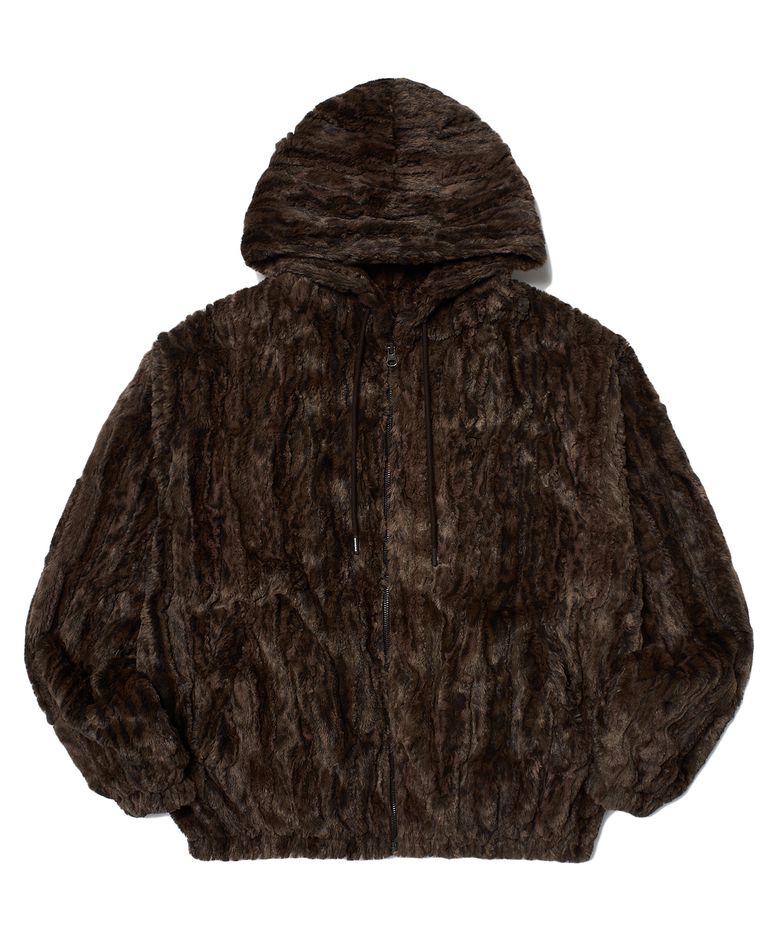 FAUX FUR ZIPUP HOODIE (BROWN)