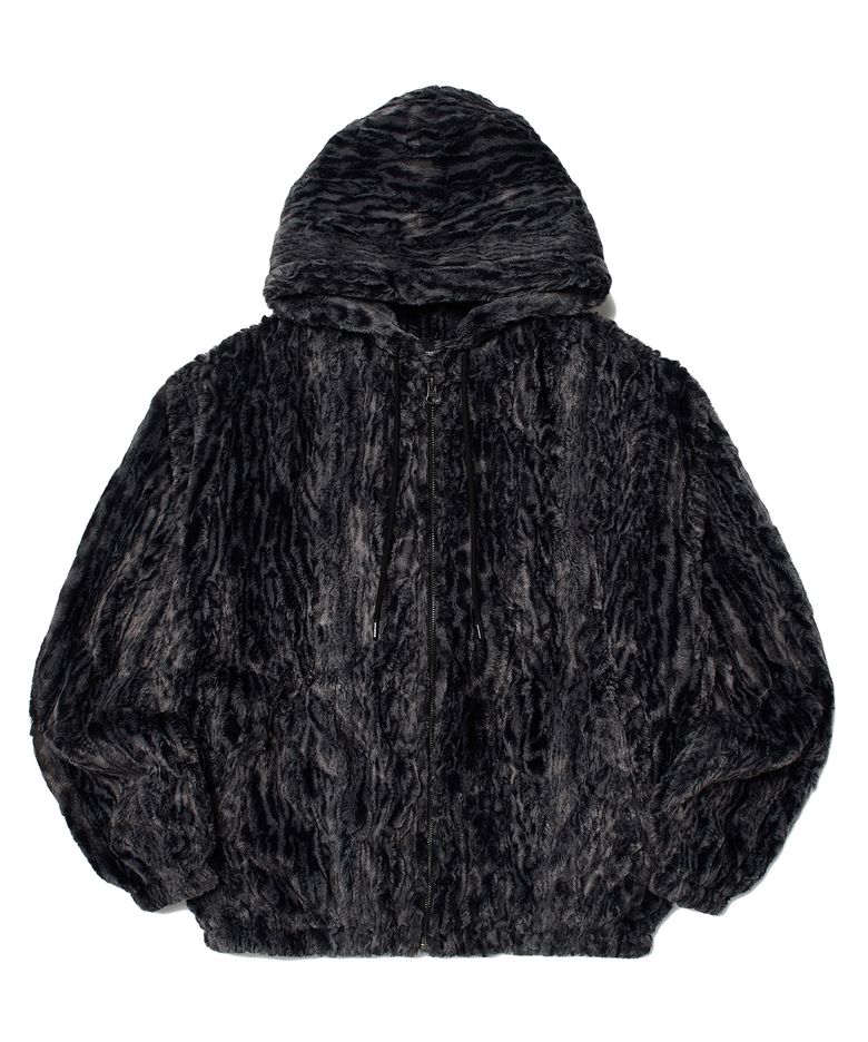 FAUX FUR ZIPUP HOODIE (BLACK)