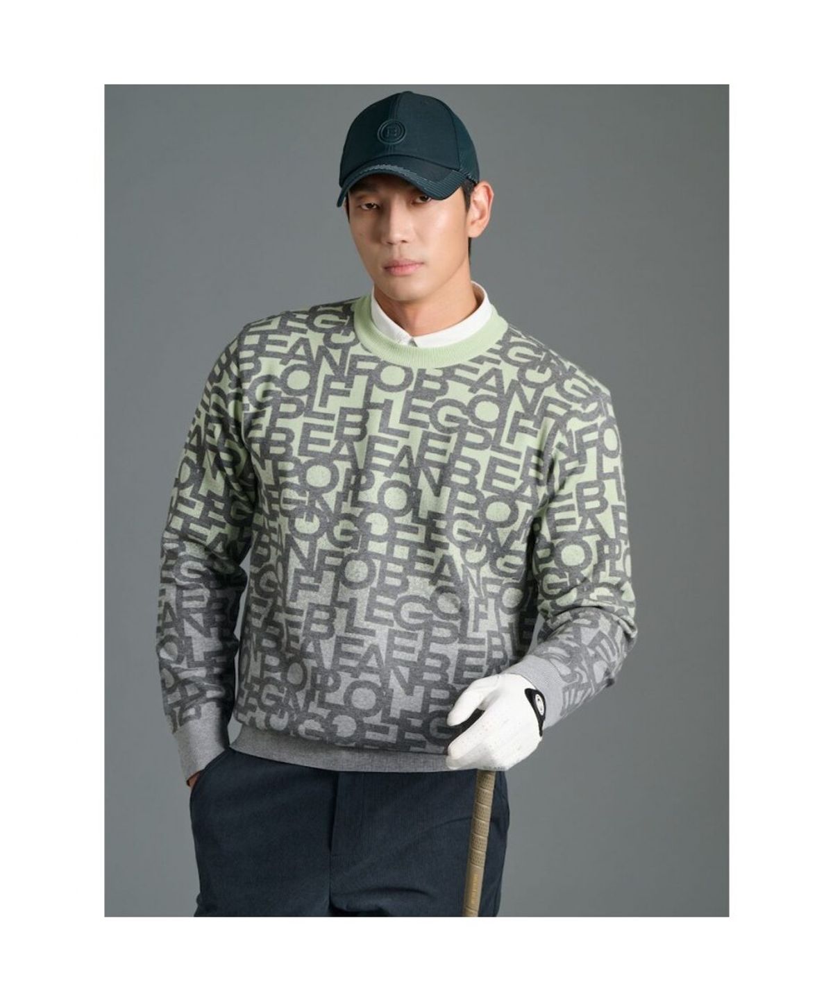 빈폴골프(BEANPOLE GOLF) 남성 로고 자카드 그라데이션 니트 - 그린
