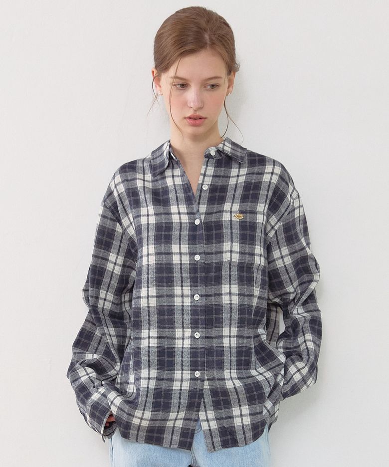 Oversize Napping Checked Shirt - Navy