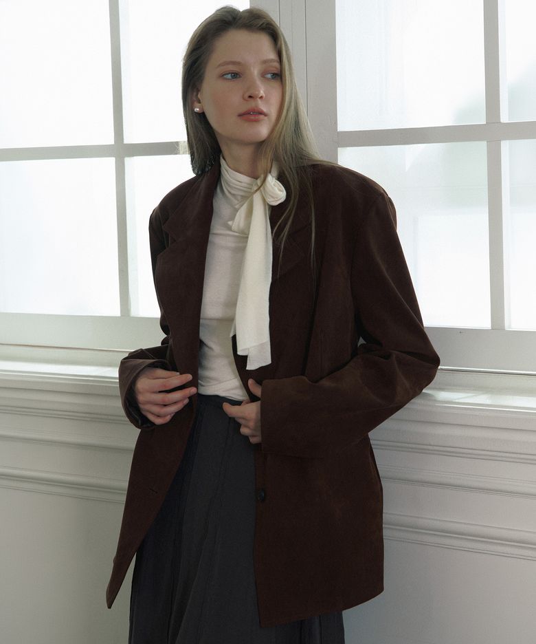 Faux Suede Oversize Jacket - Brown