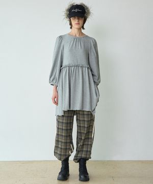 퍼프 슬리브 저지 드레스 [멜란지 그레이]