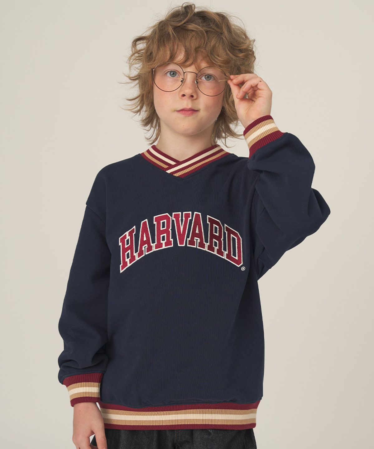 하버드 키즈(HARVARD KIDS) 오픈넥 라인 배색 맨투맨 B5F002