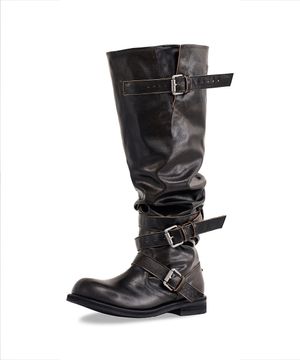 KNEE-HIGH SLOUCHY BUCKLE LONG BOOTS GLOSSY BROWN
