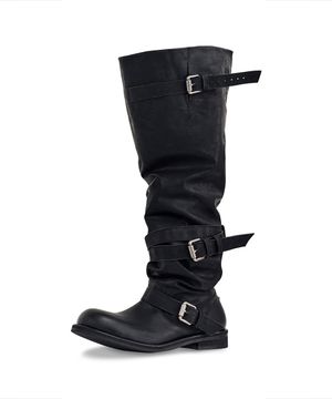 KNEE-HIGH SLOUCHY BUCKLE LONG BOOTS MATTE BLACK