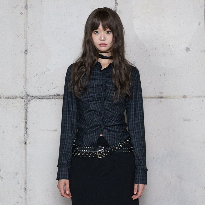 FRILL SLIM CHECK SHIRT NAVY 체크셔츠 BR4WB001