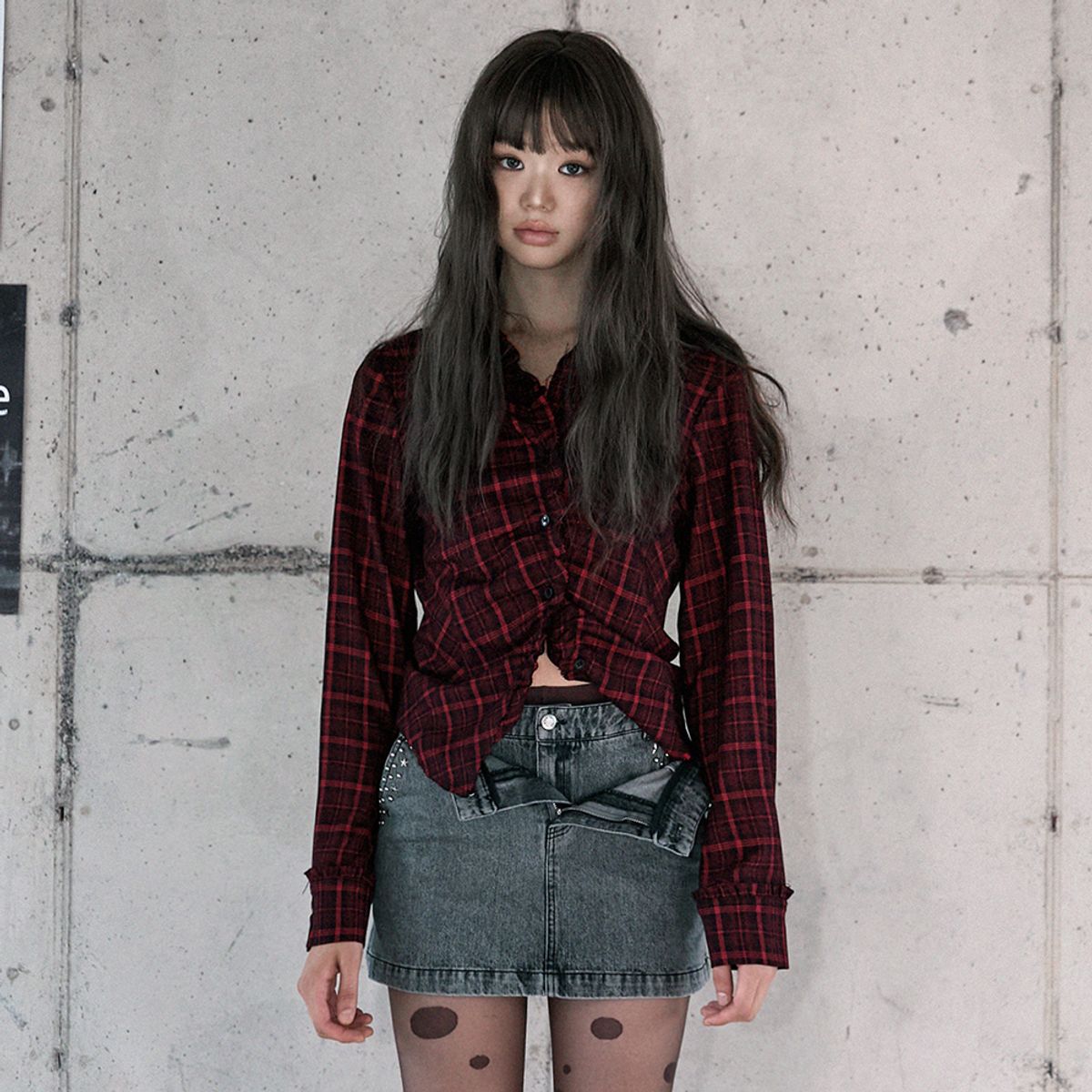 라라폭스(LALAFOX) FRILL SLIM CHECK SHIRT RED 체크셔츠 BR4WB002
