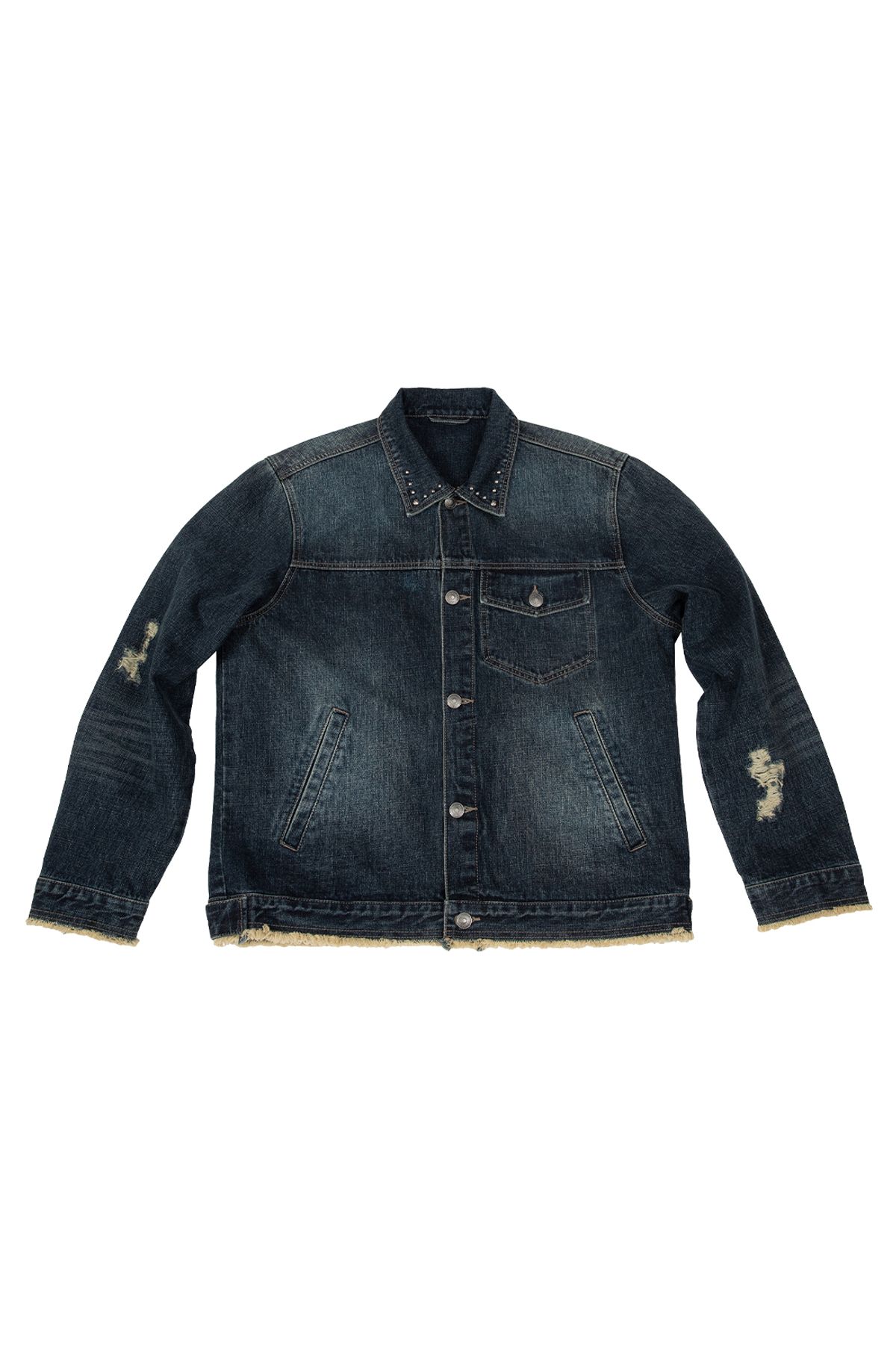 메아(MEA) DAMAGED STUD DENIM JACKET [INDIGO]