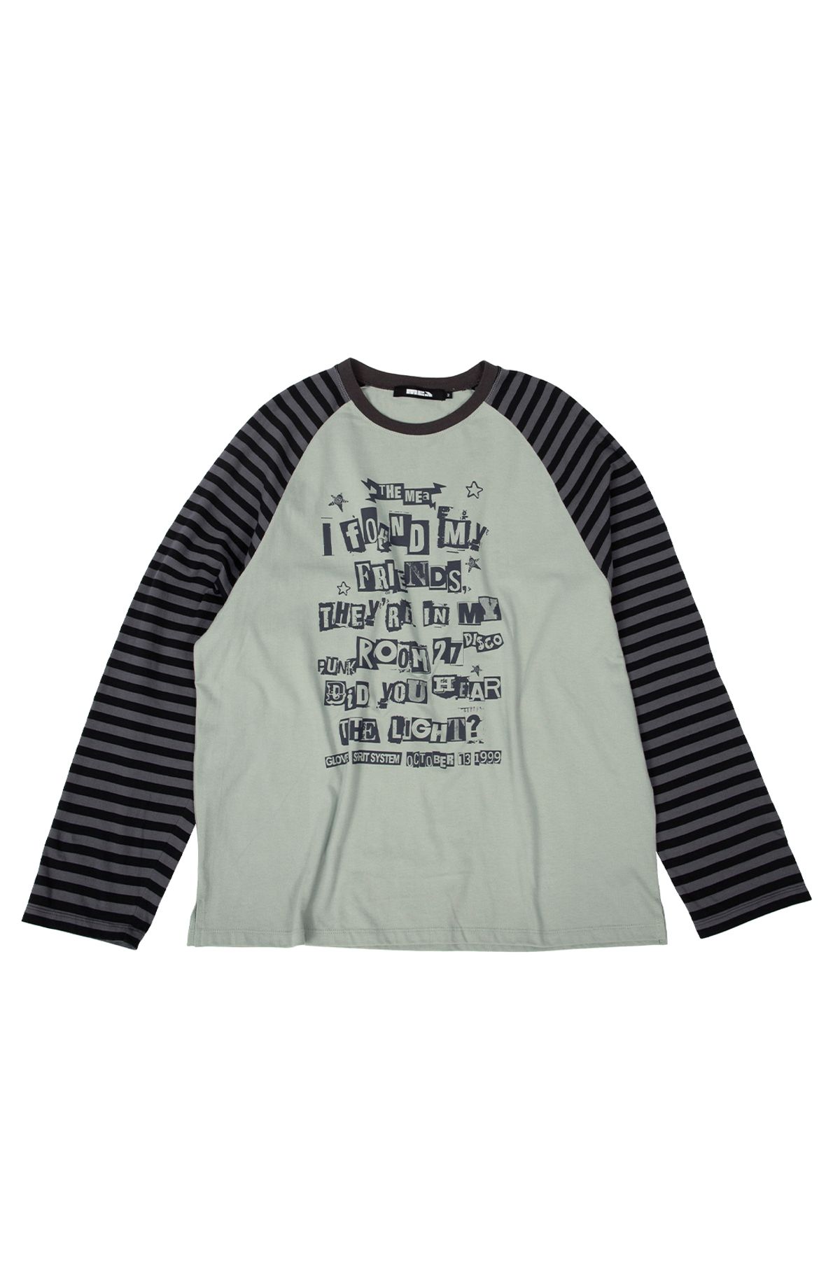 메아(MEA) LETTERING STRIPED RAGLAN TOP [MINT]