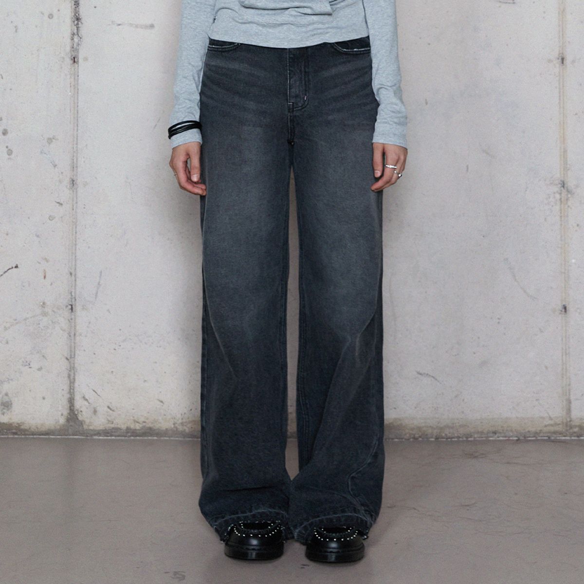 라라폭스(LALAFOX) WASHING WIDE DENIM PANTS BLACK 데님 팬츠 BR4DP004