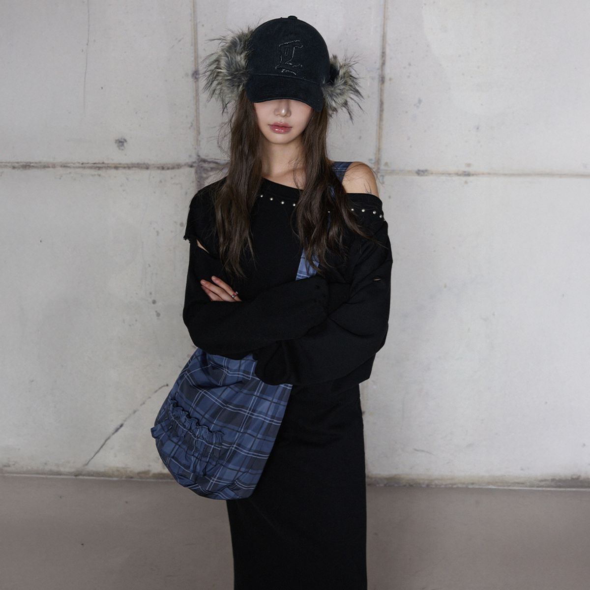 라라폭스(LALAFOX) CHECK 2WAY HOBO BAG NAVY 호보백 BR4AB002