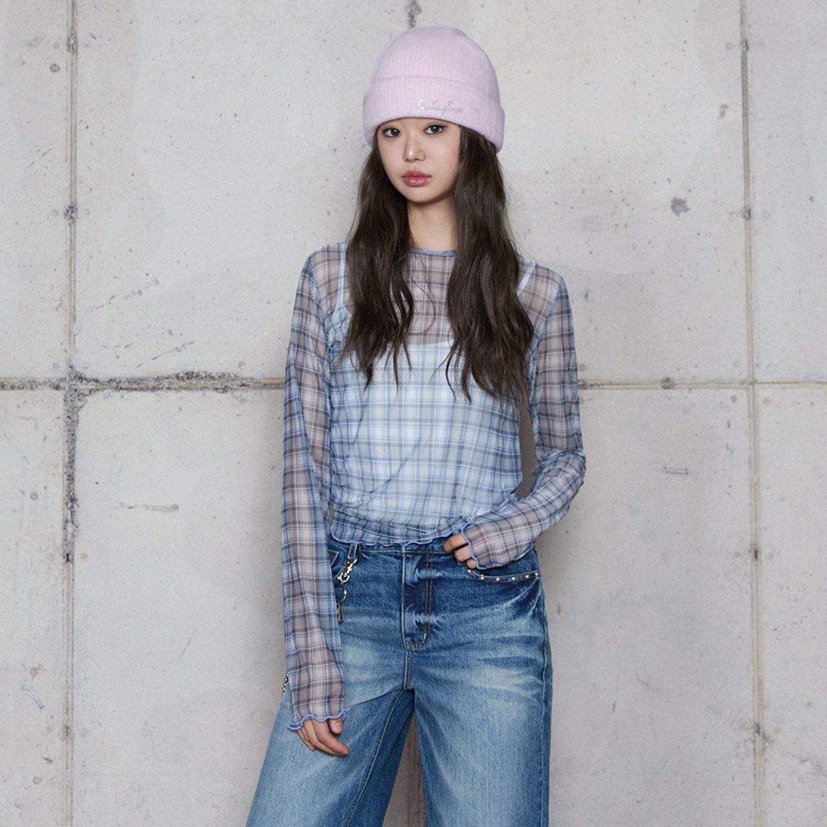 라라폭스(LALAFOX) MESH CHECK TOP BLUE 메쉬 탑 BR4CL012