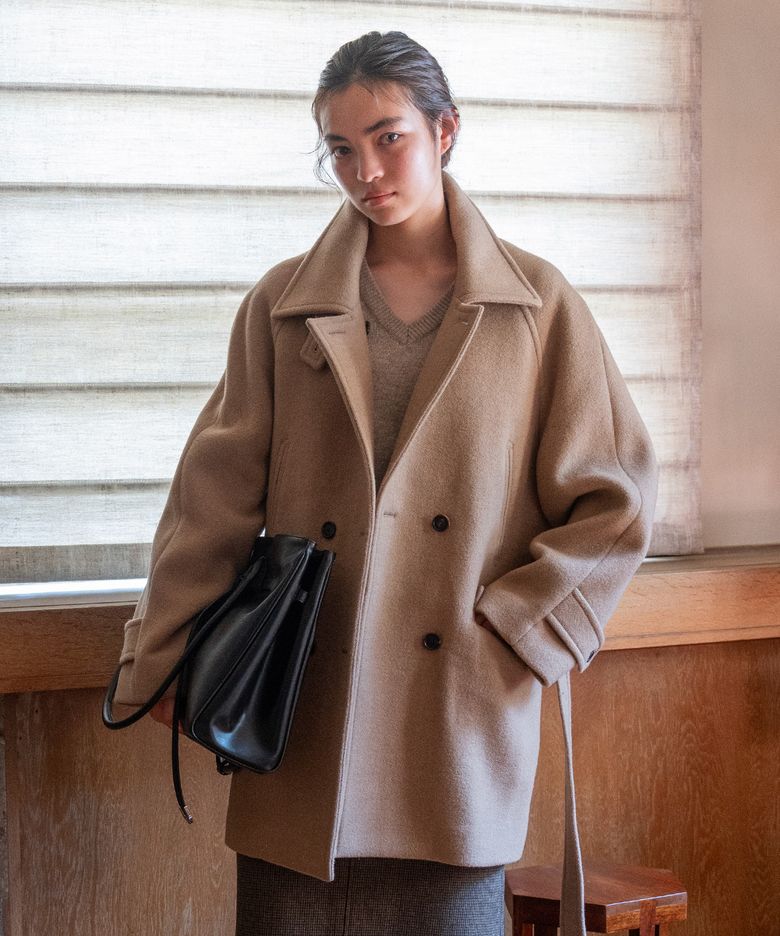 BELTED HIGHNECK WOOL COAT CAMEL