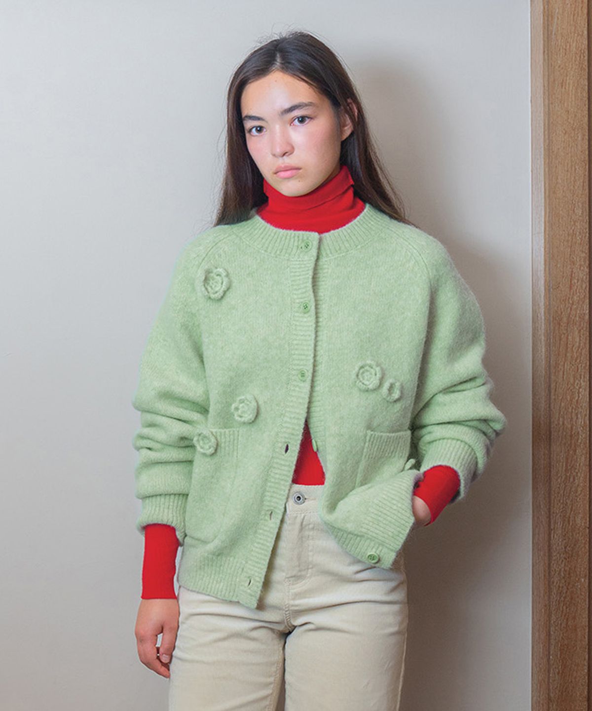 튜드먼트(TTUDEMENT) ALPACA FLOWER CARDIGAN MELON