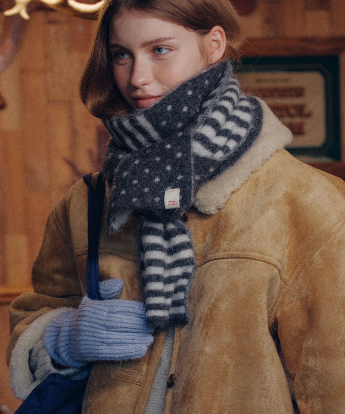 튜드먼트(TTUDEMENT) DOT STRIPE KNIT MUFFLER CHARCOAL