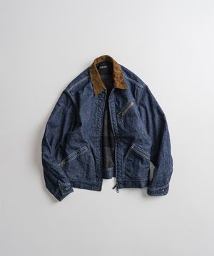 WASHED LEATHER COLLAR SPORTS JACKET denim washed