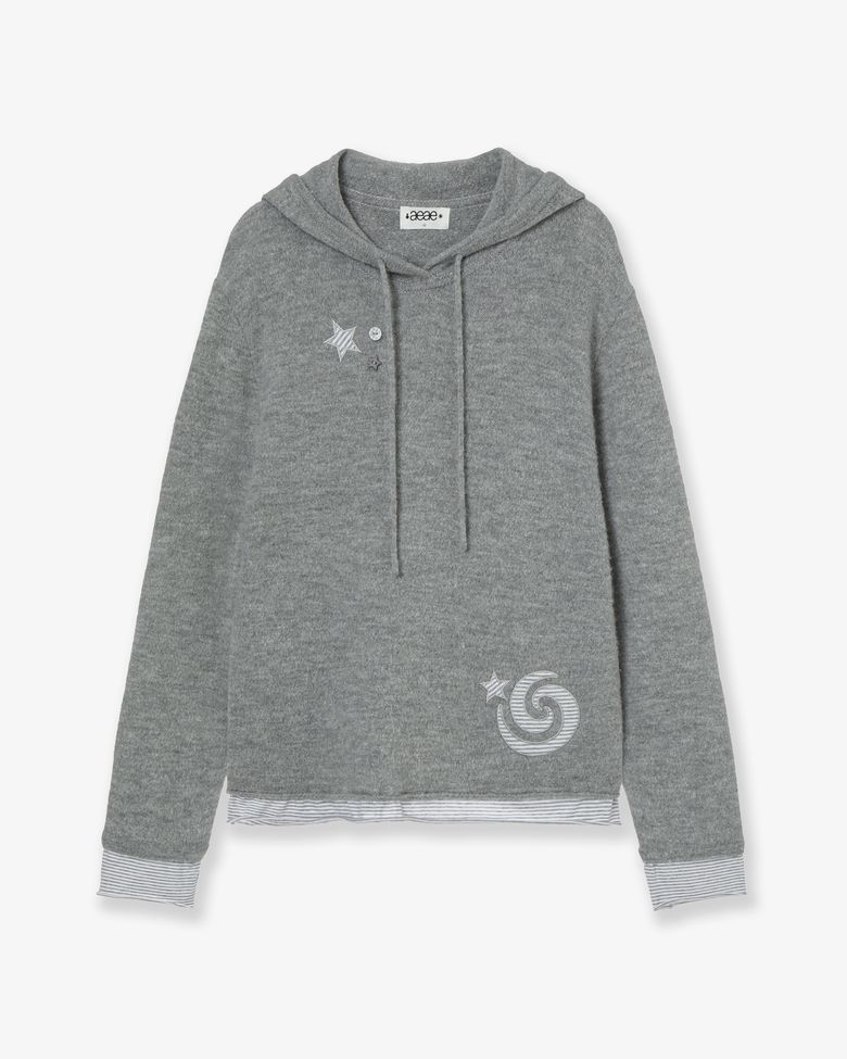 LAYERED KNIT HOODIE [GREY]