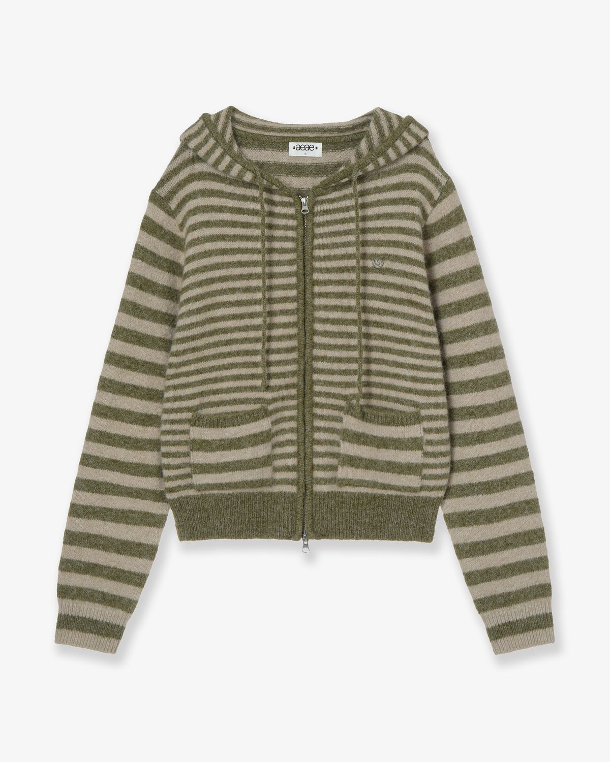 에이이에이이(AEAE) STRIPE HOOD KNIT ZIP UP [KHAKI]