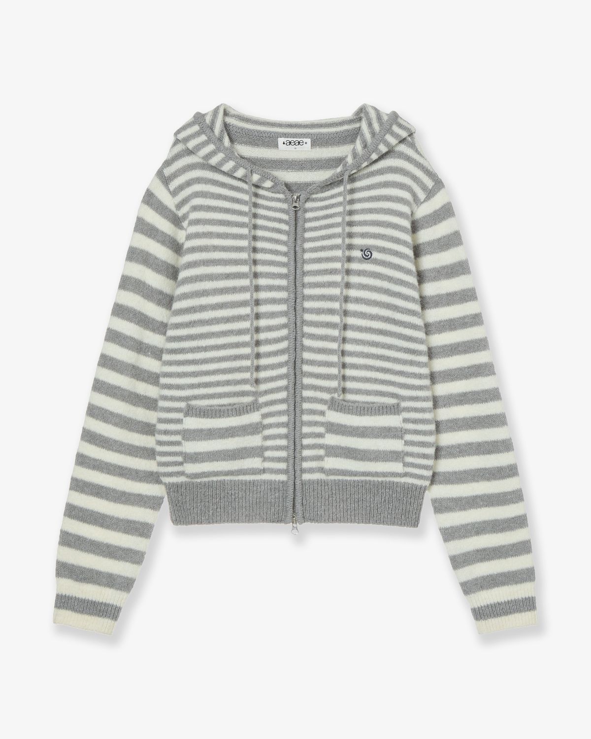 에이이에이이(AEAE) STRIPE HOOD KNIT ZIP UP [LIGHT GREY]