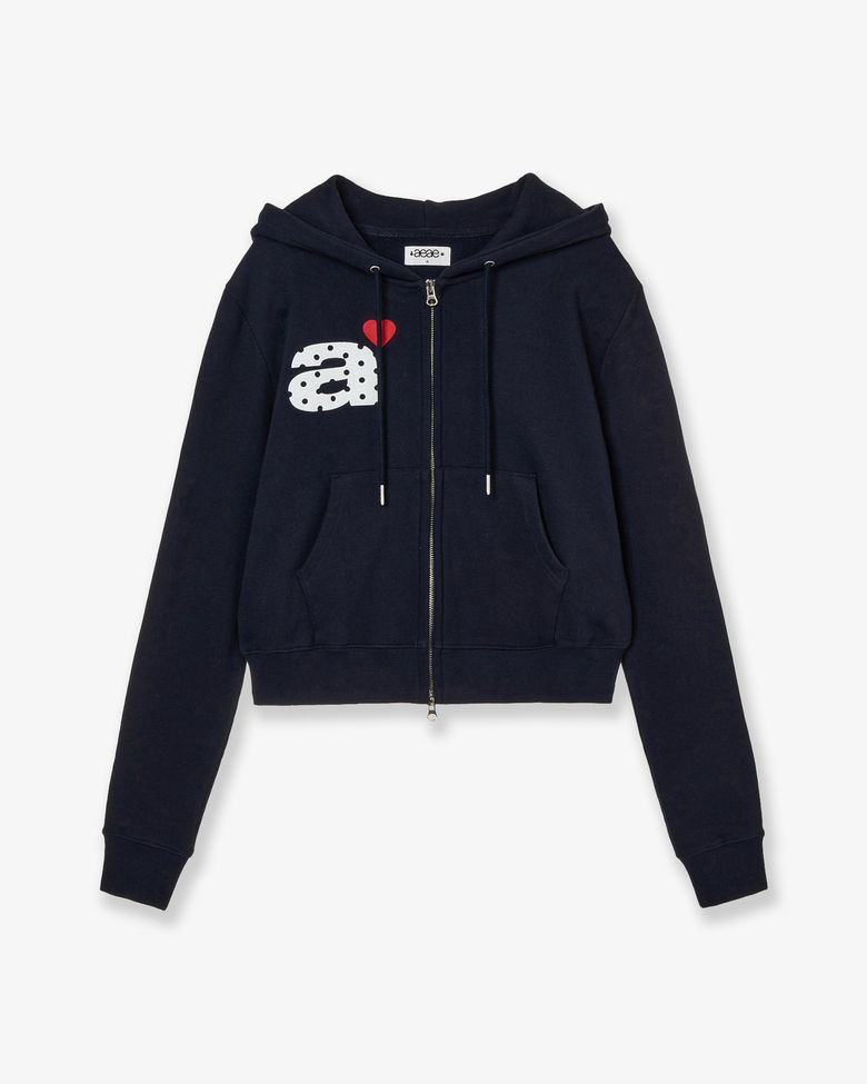 DOT SMALL LETTER CROP HOOD ZIP UP [NAVY]