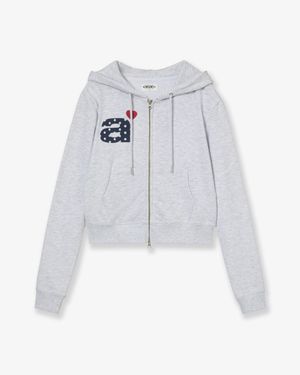 DOT SMALL LETTER CROP HOOD ZIP UP [LIGHT GREY]