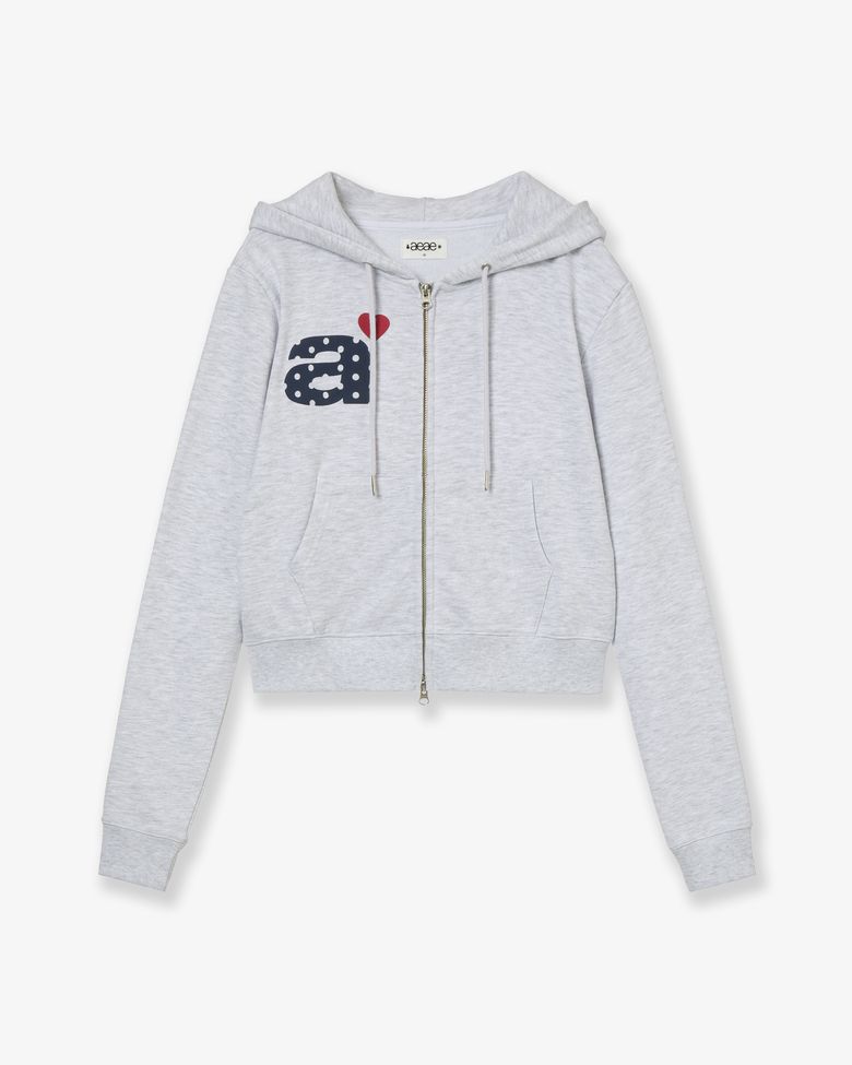 DOT SMALL LETTER CROP HOOD ZIP UP [LIGHT GREY]