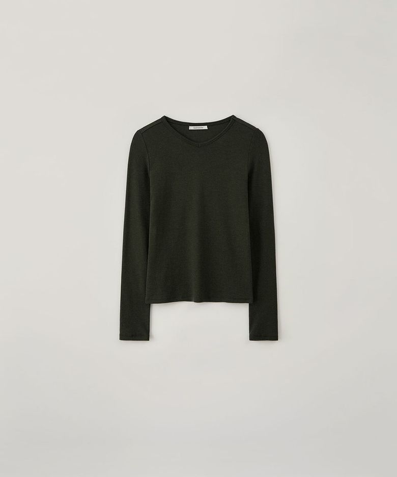 로우 브이 넥 티_MOSS GREEN