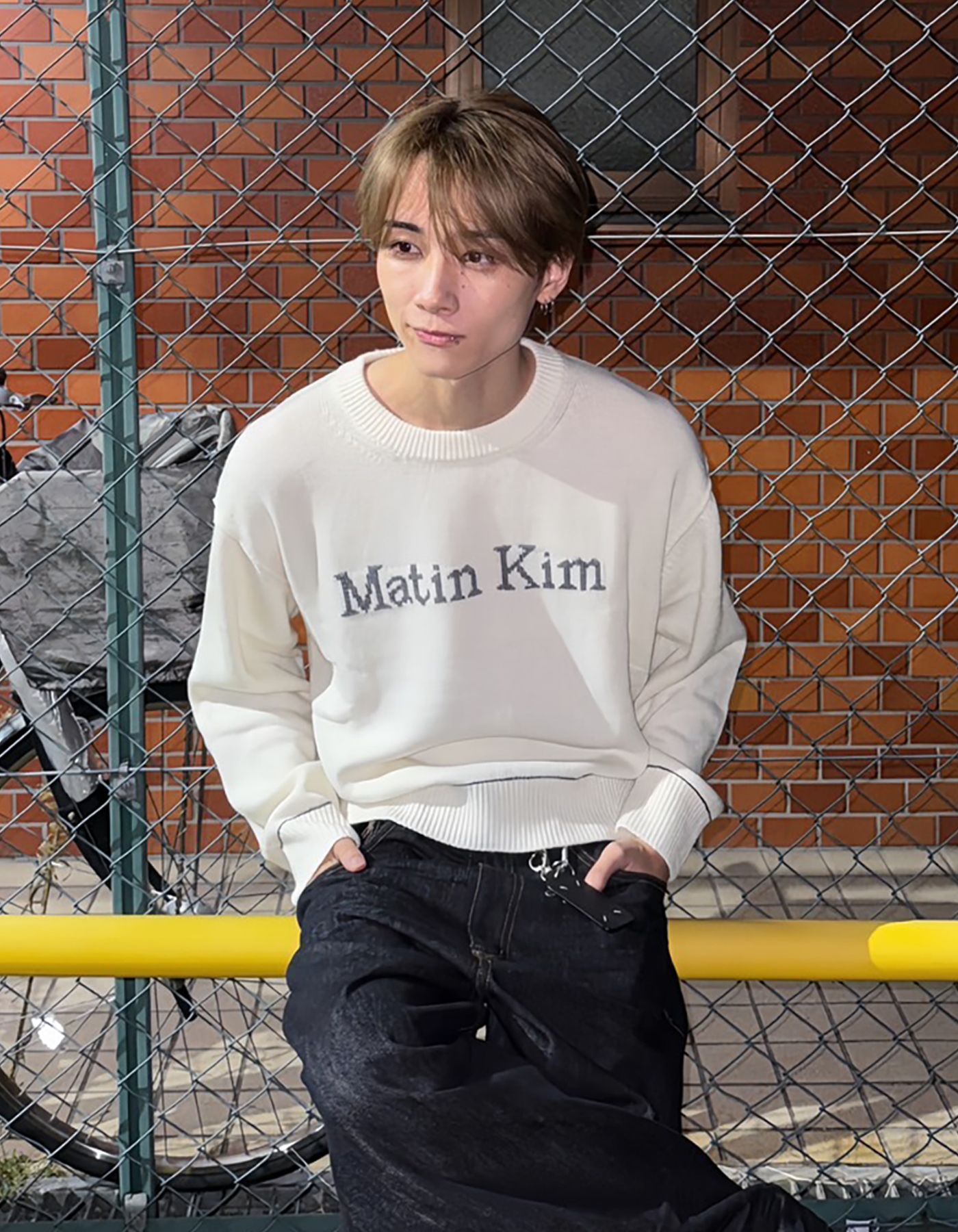 MUSINSA | MATIN KIM COLOR TRIM LINE LOGO PULLOVER IN IVORY